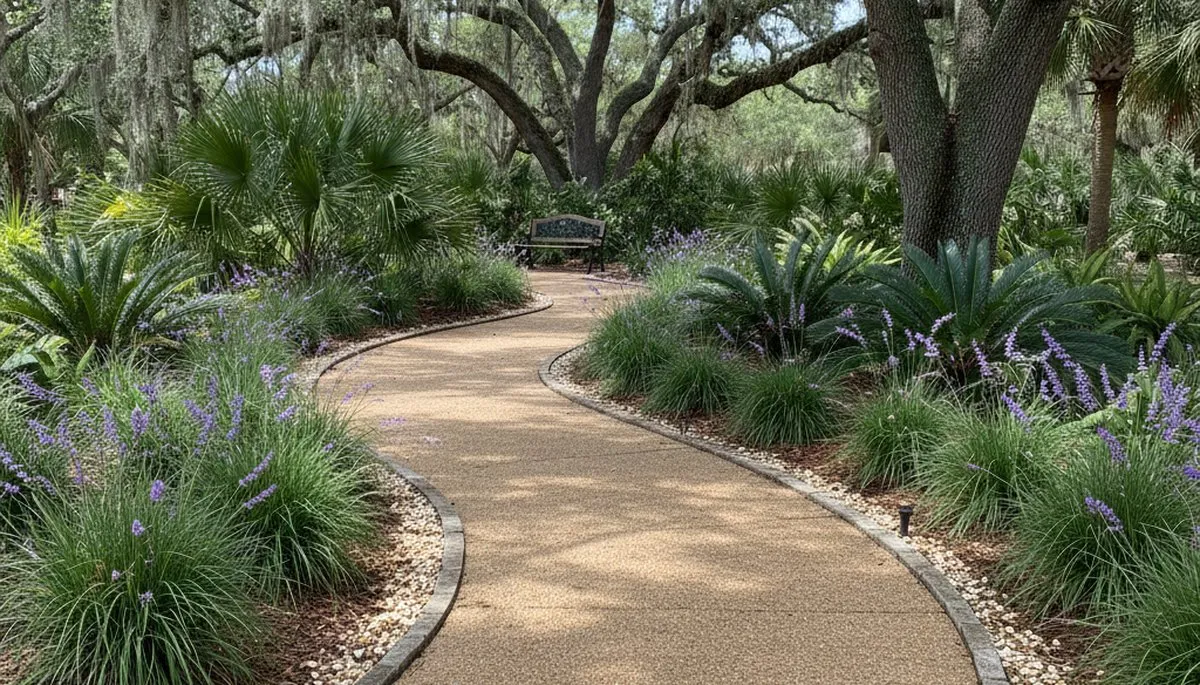 Pea gravel garden pathway installation in St Petersburg FL with professional landscaping design